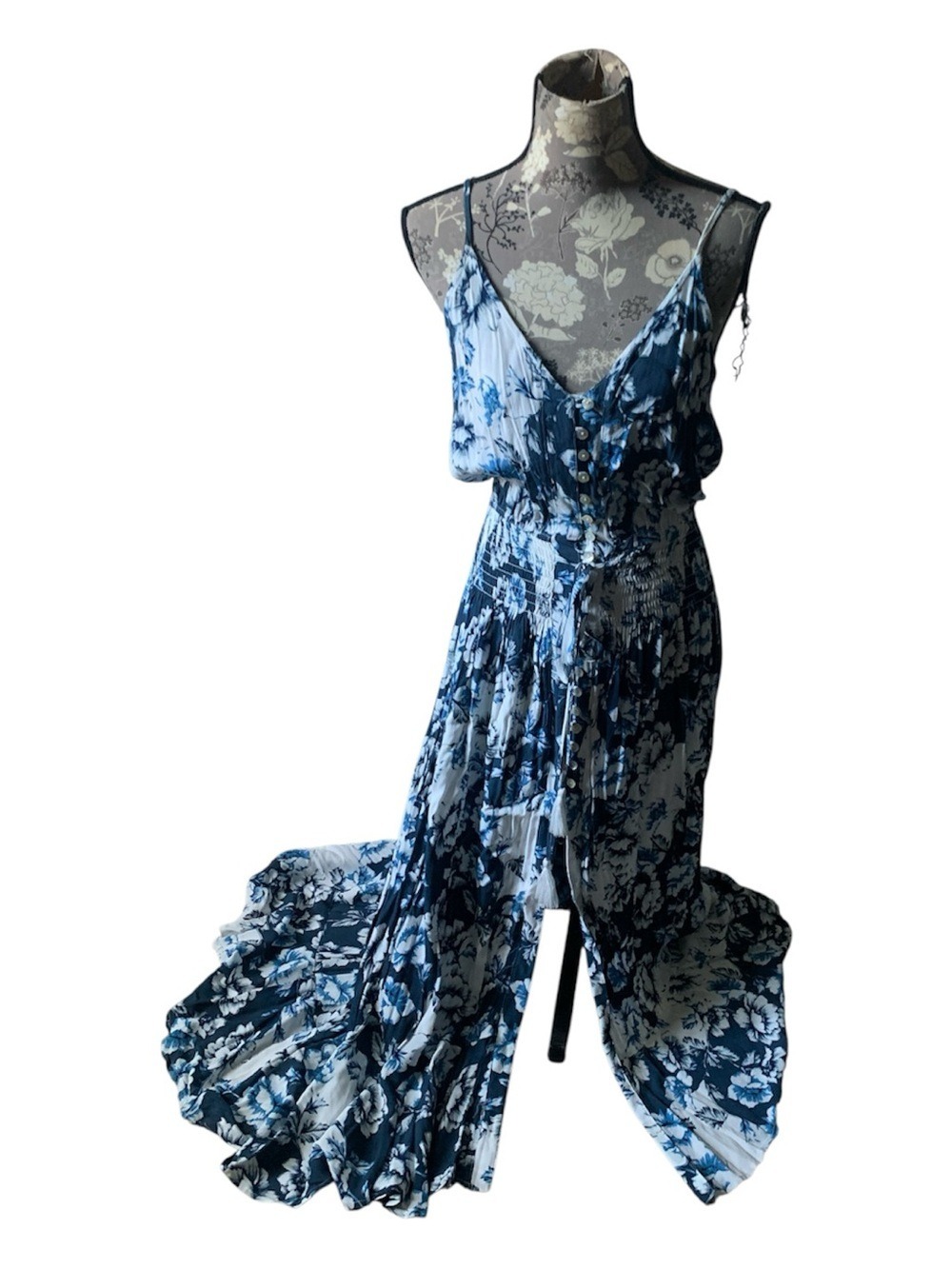 VICI Blue Floral Maxi Dress - Lightweight Spaghetti Strap